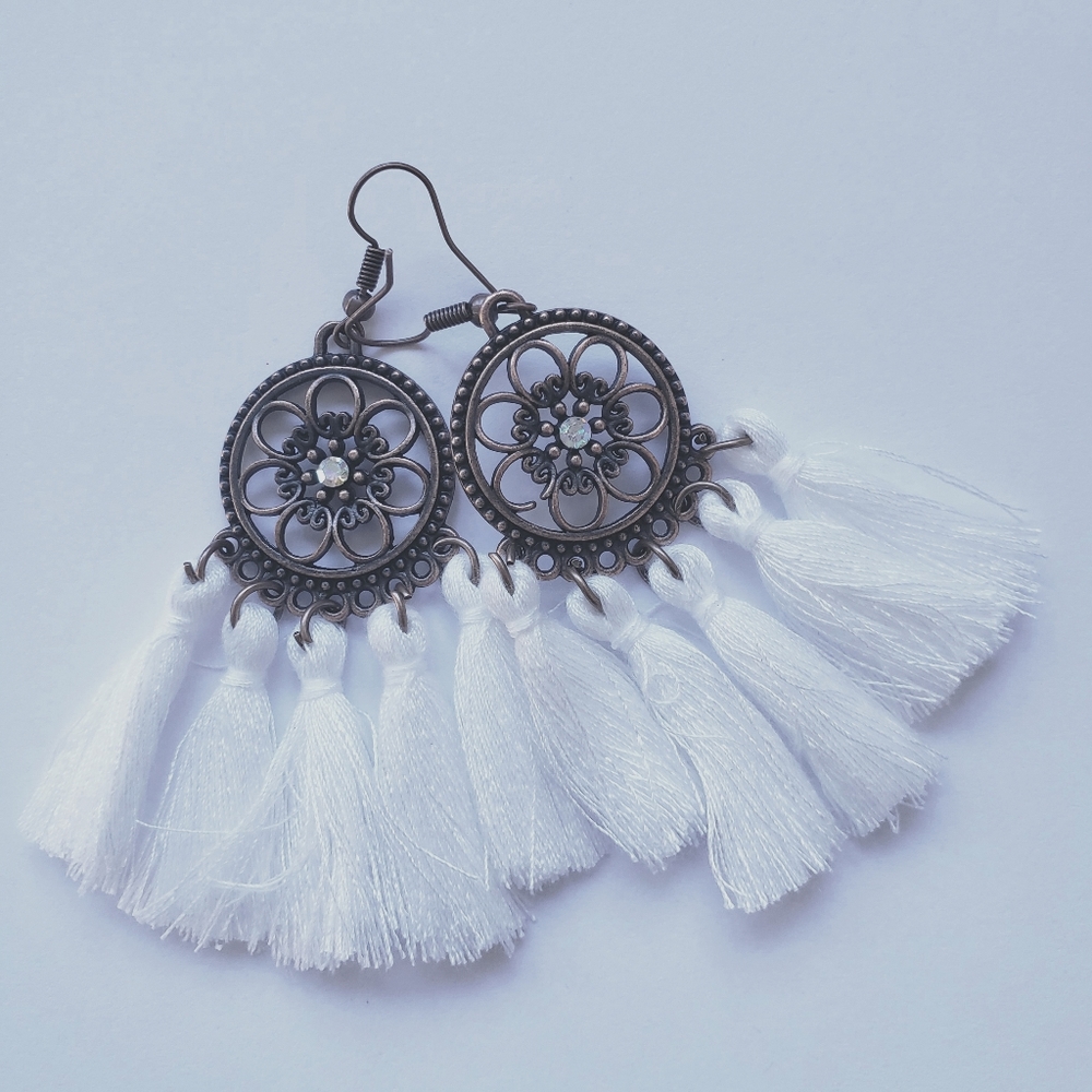 Boho Style White Tassel Earrings